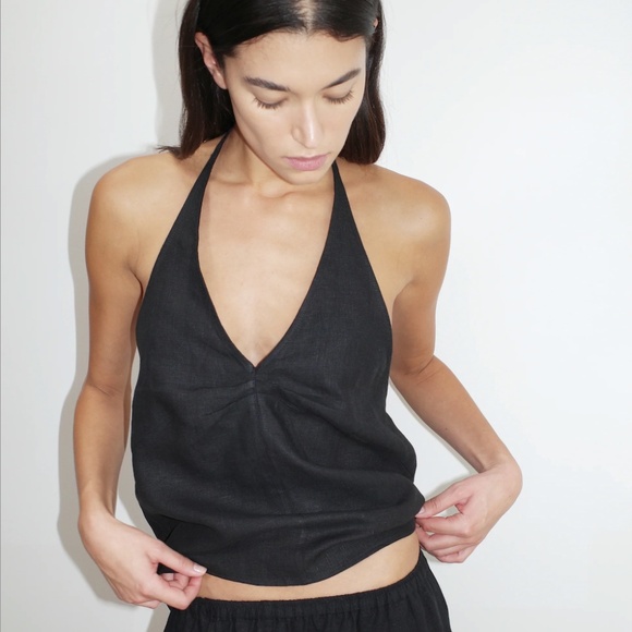 Deiji Studios Women Black Linen Halter Top X-Small - Picture 1 of 8
